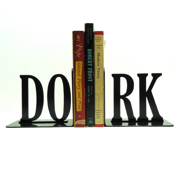 DORK Text Metal Art Bookends
