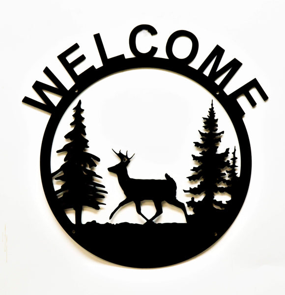 Welcome Cabin Sign Wall Art - Deer - Knob Creek Metal Arts