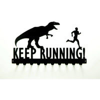 Keep Running T-Rex & Man Medals Rack - Knob Creek Metal Arts