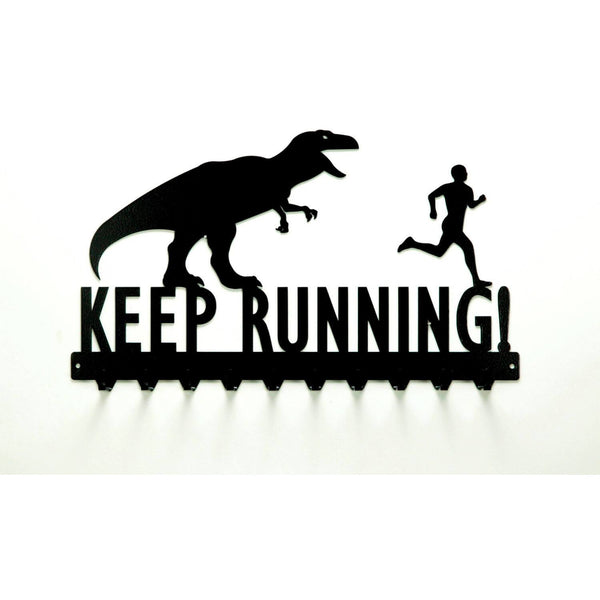 Keep Running T-Rex & Man Medals Rack - Knob Creek Metal Arts